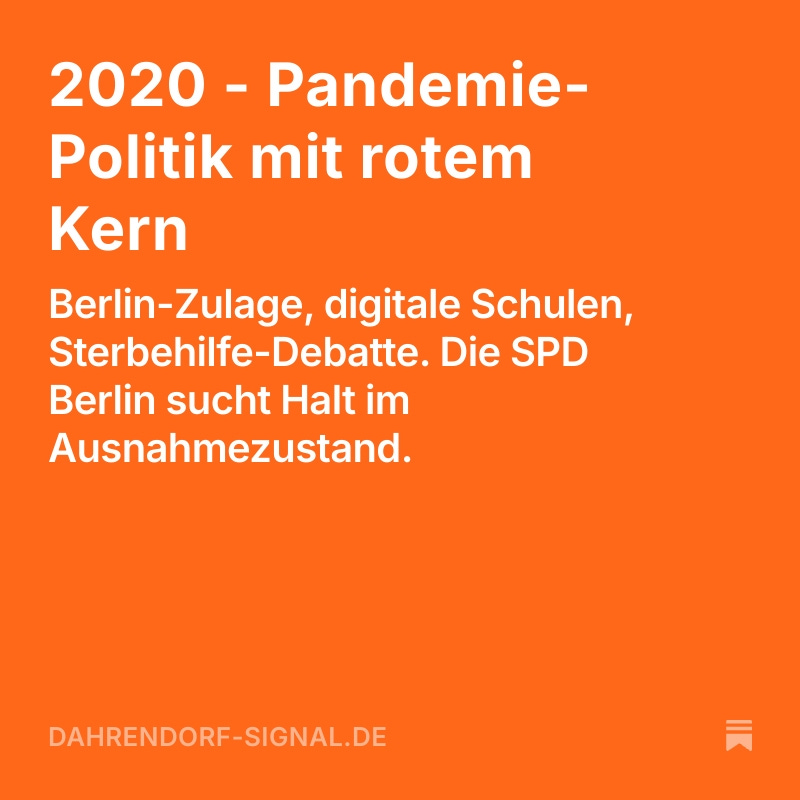 SPD-Berlin Anträge
---
2020 - Pandemie-Politik mit rotem Kern
---
2020 zwingt die SPD Berlin zu konkreten Antworten und zu einem Balanceakt zwischen Krisenmanagement und Strukturpolitik.
---
dahrendorf-signal.de/p/2020-pandemi…