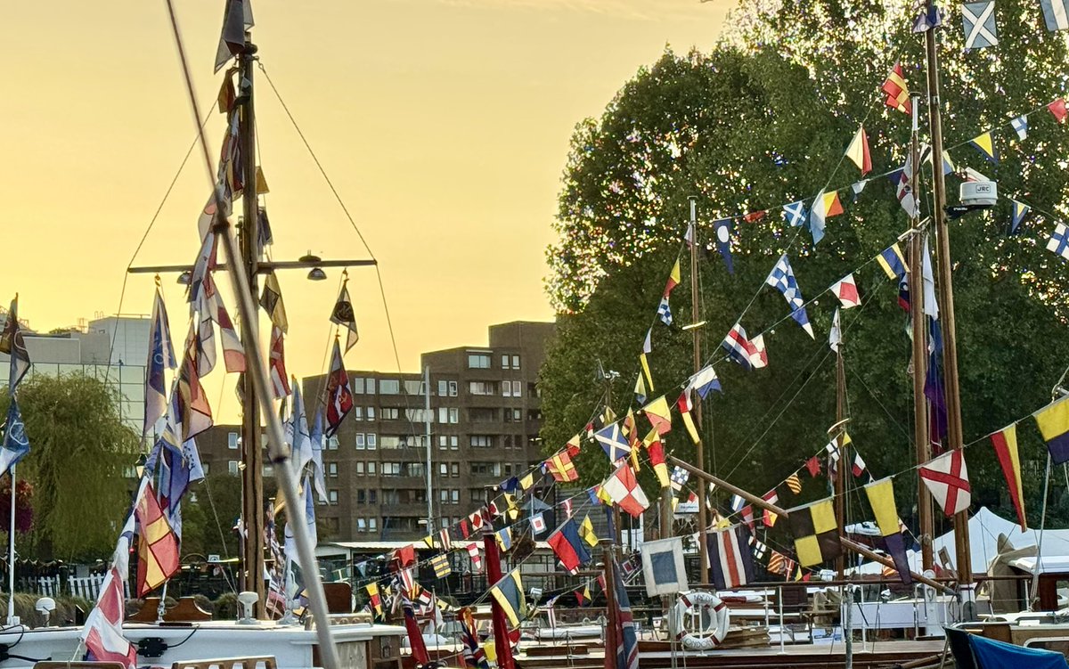 Sunrise the morning after the Classic Boat Festival. Most of the boats will be going through the lock from lunchtime today, a few heading down the river but most up towards Teddington and beyond. If you are along the Thames Path, please give them a wave <a href="/StKatsMarina/">St Katharine Docks Marina</a>