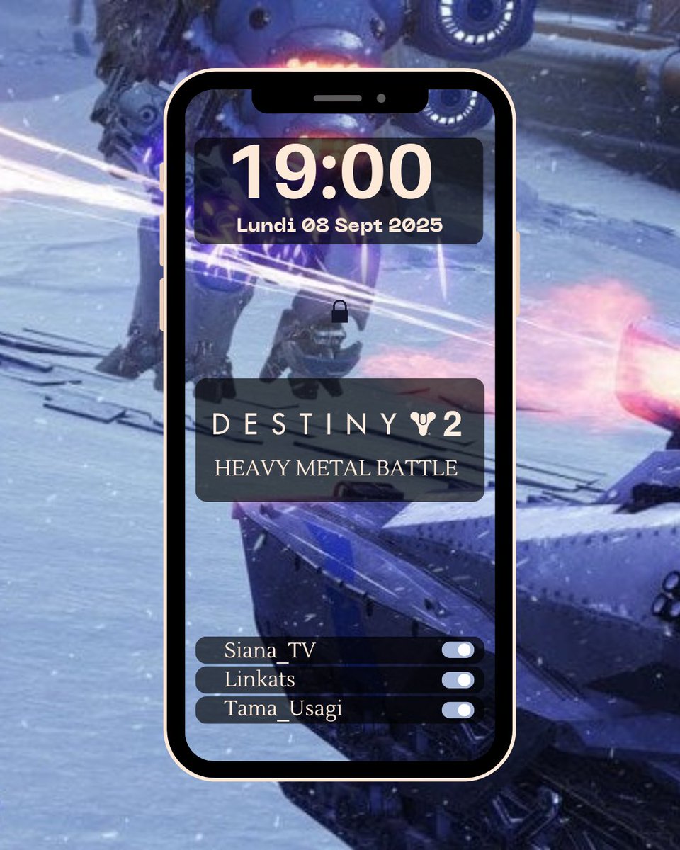 N'hésitez pas à venir nous soutenir (<a href="/sianabala/">Siana</a> , <a href="/_Linkats_/">Linkats</a> et moi même) pour le #HeavyMetalBattle  ce soir a 19h sur 
💜Twitch.tv/Siana_TV 
💜Twitch.tv/Linkats
💜Twitch.tv/Tama_Usagi 

#destiny2creator