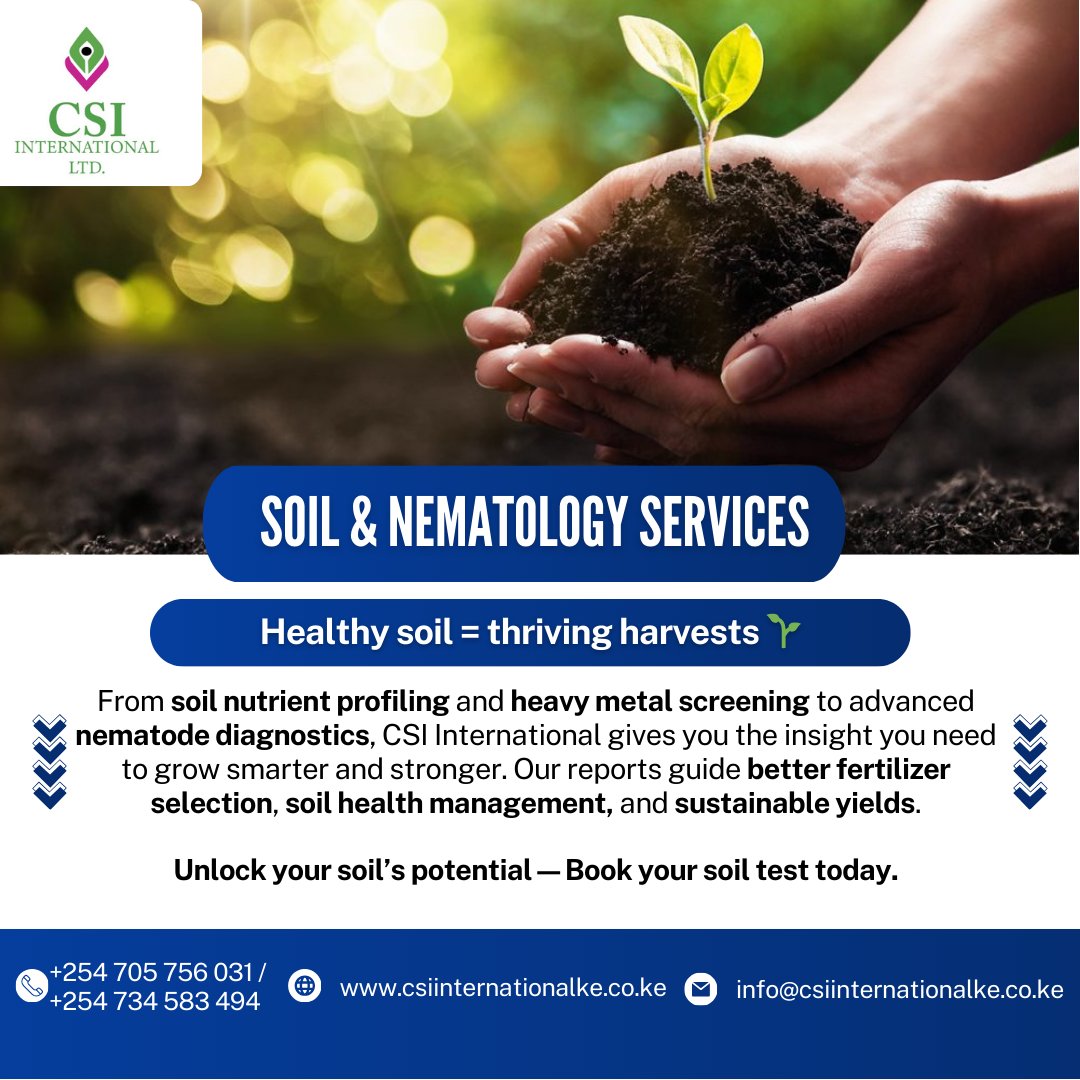 👨‍🌾 Good harvests start with healthy soil. Our advanced soil &amp; nematology services give you accurate insights for better fertilizer use, soil health management, and stronger yields.
✅ Test with CSI International — Accurate Science, Safer Lives.