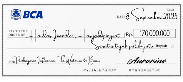 ASHEnt_'s tweet image. ㅤ

          m-check:
          𝐁𝐄𝐑𝐇𝐀𝐒𝐈𝐋
          [08/09/2025] [13.05]
          a/n ASH Entertainment
          Sending check to
          a/n Haidar Ivander Haryadiningrat
          Note: Pembayaran Influencer The Waterson &amp;amp; Bonus

          (@apcvision) 

ㅤ