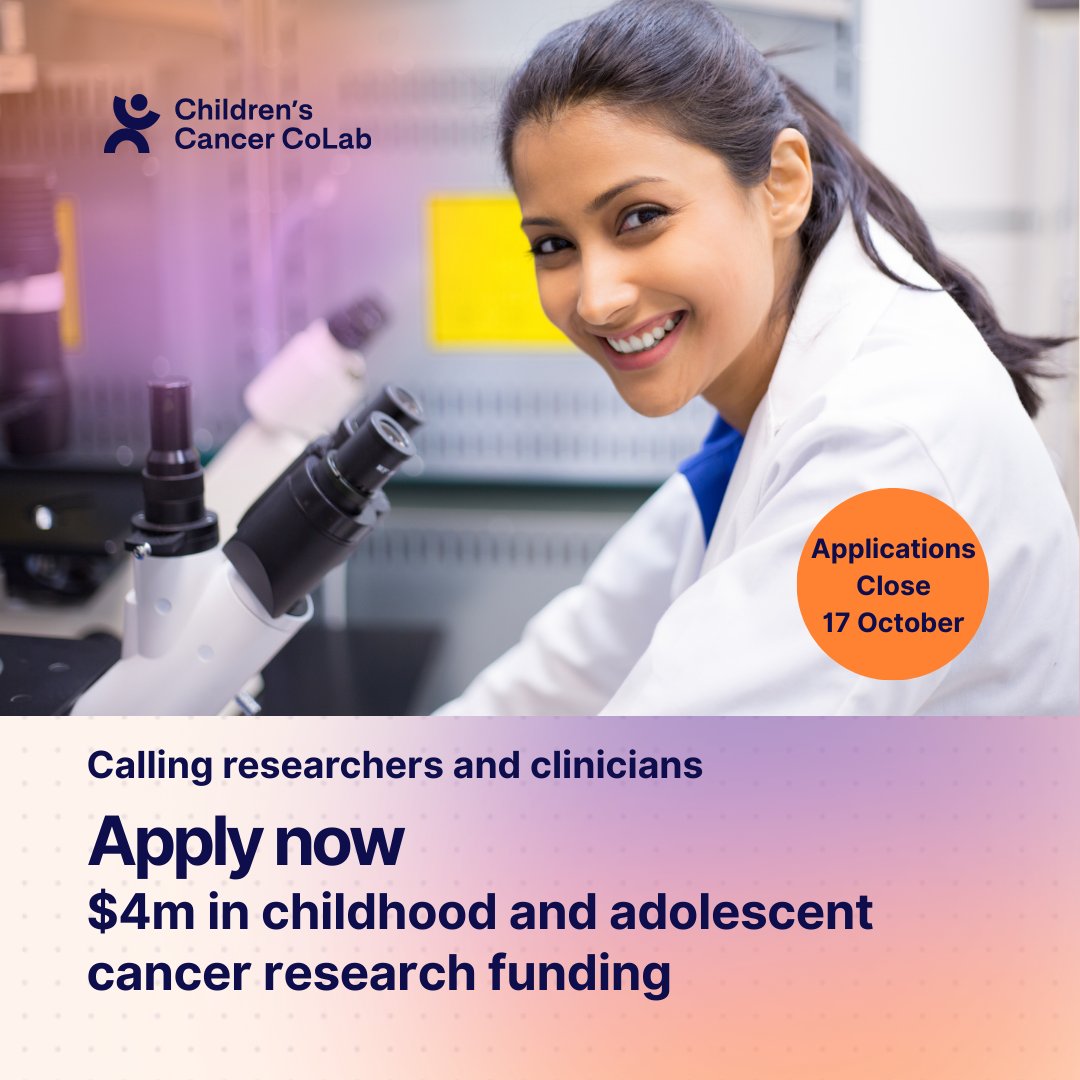 Children's Cancer CoLab (@cccolab) on Twitter photo Calling all researchers and clinicians! $4M in funding is now open across our #NextGenTherapies, #SaferTherapies and #FutureLeaders programs. Help change outcomes for kids with cancer. Apps close 17 Oct 2025. Learn more + apply: cccolab.org.au/grant-funding/โฆ Calling all researchers and clinicians! $4M in funding is now open across our #NextGenTherapies, #SaferTherapies and #FutureLeaders programs. Help change outcomes for kids with cancer. Apps close 17 Oct 2025. Learn more + apply: cccolab.org.au/grant-funding/โฆ