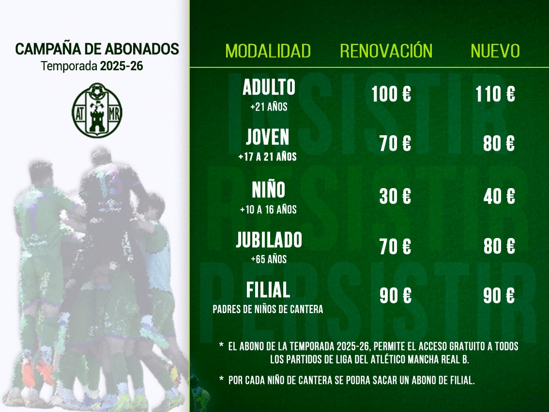 🎟 🤩 El domingo vuelve una ilusionante temporada a La Juventud. 

Pasa por la Oficina esta semana para sacar tu abono y vivir momentos inolvidables. 

📅 de lunes a jueves. 

⏰ de 18 a 20 h. 

🄸🄽🅂🄸🅂🅃🄸🅁
🆁🅴🆂🅸🆂🆃🅸🆁
🄿🄴🅁🅂🄸🅂🅃🄸🅁

#InsistirResistirPersistir 🤜🏻🤛🏻