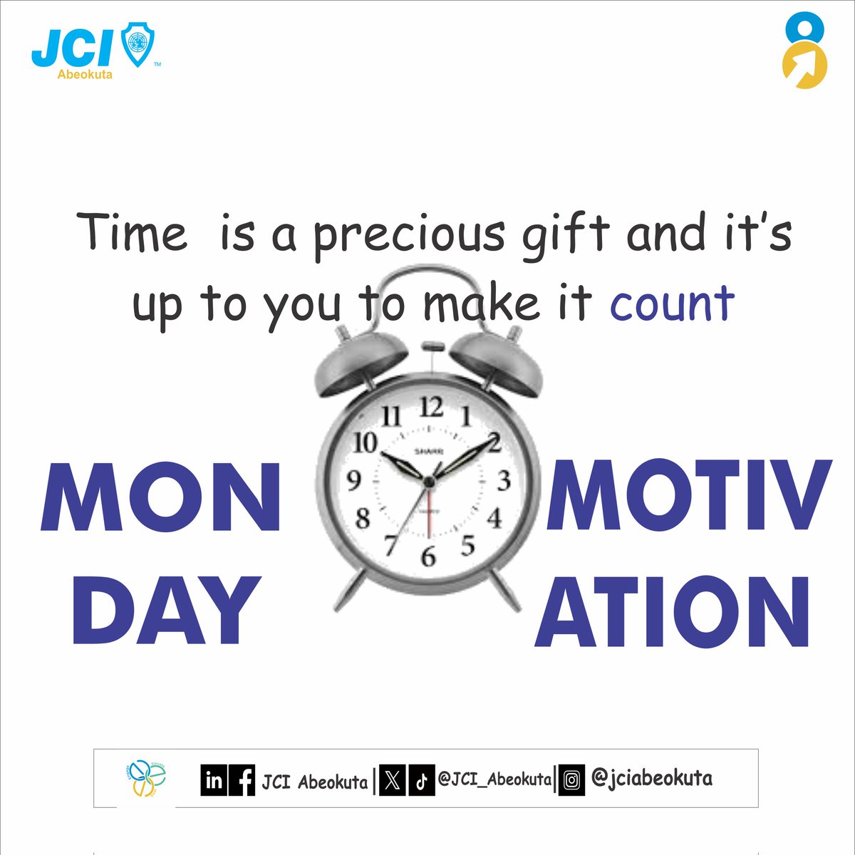 JCI_Abeokuta's tweet image. Happy Monday ☺️.
Make it count ⏰

#mondaymotivation
#EngageElevateExcel
#JCIAbeokuta
#JCINigeria
#ELV8
#JCI