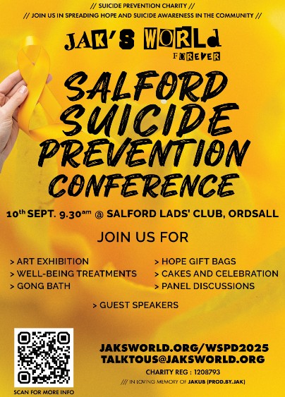 kooth.com are proud to support the Salford Suicide Prevention Conference 2025 this week. There is still time to book because your presence matters. It helps break the stigma, raise awareness, and bring real hope to others. 👉jaksworld.org