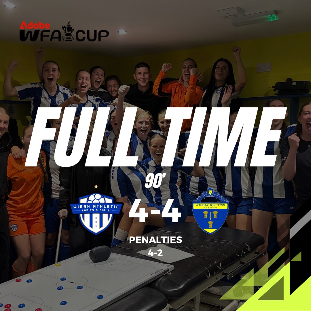 wigan_lfc's tweet photo. WHAT. A. GAME! 🔵⚪ After a thrilling 4-4 draw in 90 minutes, the girls held their nerve to win 4-2 on penalties and progress in the Adobe Women’s FA Cup! 💪⚽💙 https://t.co/BtTWd3TOzt