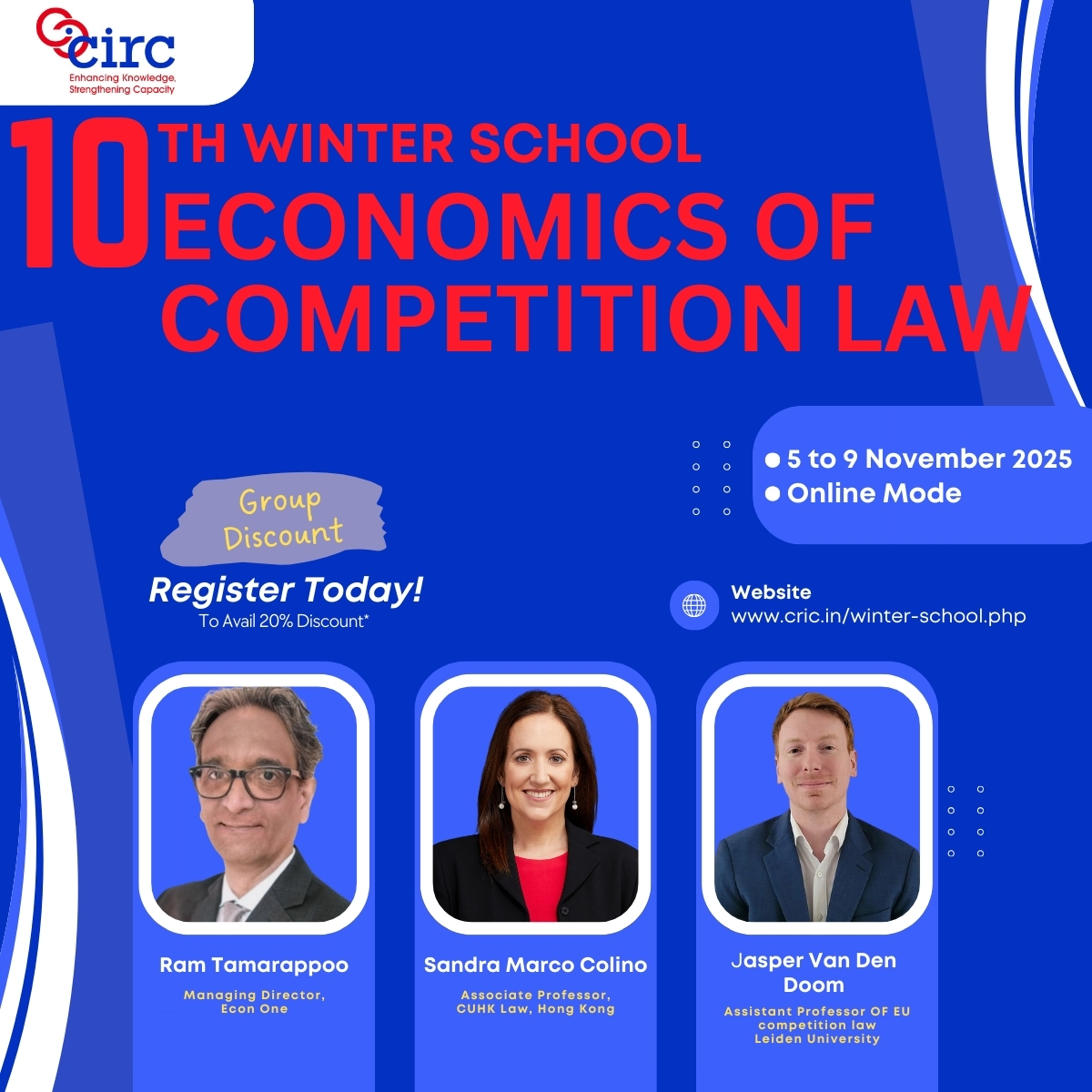 CIRC (@cutsinstitute) on Twitter photo 🚀 Unlock markets through Economics & Competition Law!
Join CIRC’s 10th Winter School
📅 5–9 Nov 2025 | 🌐 Online
👥 20% Group Discount (3+ participants)
🎓 Certification | Networking | Insights
🔗 lnkd.in/gk8Y8gXs
#CompetitionLaw #Economics 🚀 Unlock markets through Economics & Competition Law!
Join CIRC’s 10th Winter School
📅 5–9 Nov 2025 | 🌐 Online
👥 20% Group Discount (3+ participants)
🎓 Certification | Networking | Insights
🔗 lnkd.in/gk8Y8gXs
#CompetitionLaw #Economics