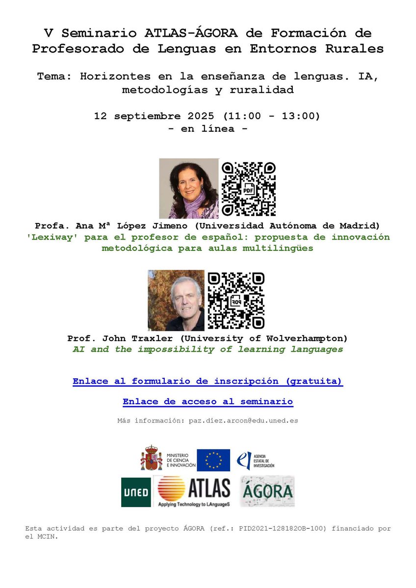 V Seminario ATLAS-ÁGORA de Formación de Profesorado de Lenguas en Entornos Rurales.