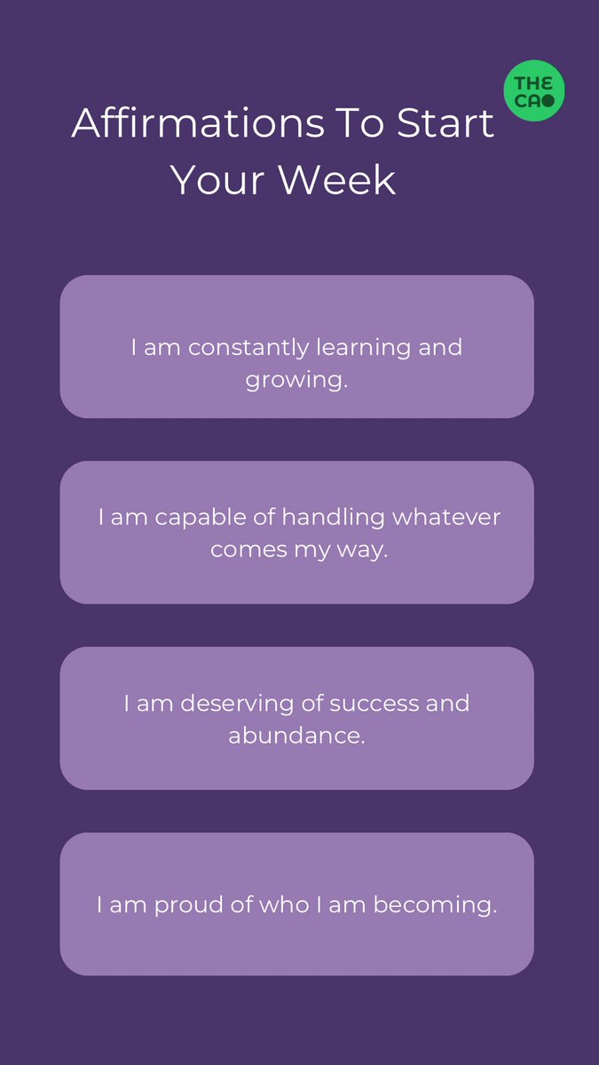 thecacircle's tweet photo. Creators, it’s another week to keep sharing your creativity with the world. Start the week with these affirmations we curated for you 💚. https://t.co/kQASbz5wnR