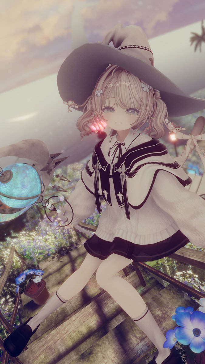 YuNa7Mi's tweet image. きょう撮影で使わせてもらった衣装は #code2l9 さまの『Travel Witch』
以前えそまる(@mpt_esomal)さんからいただいたので再度改変しました！
booth.pm/ja/items/66232…
#マヌカ3D #VRChat