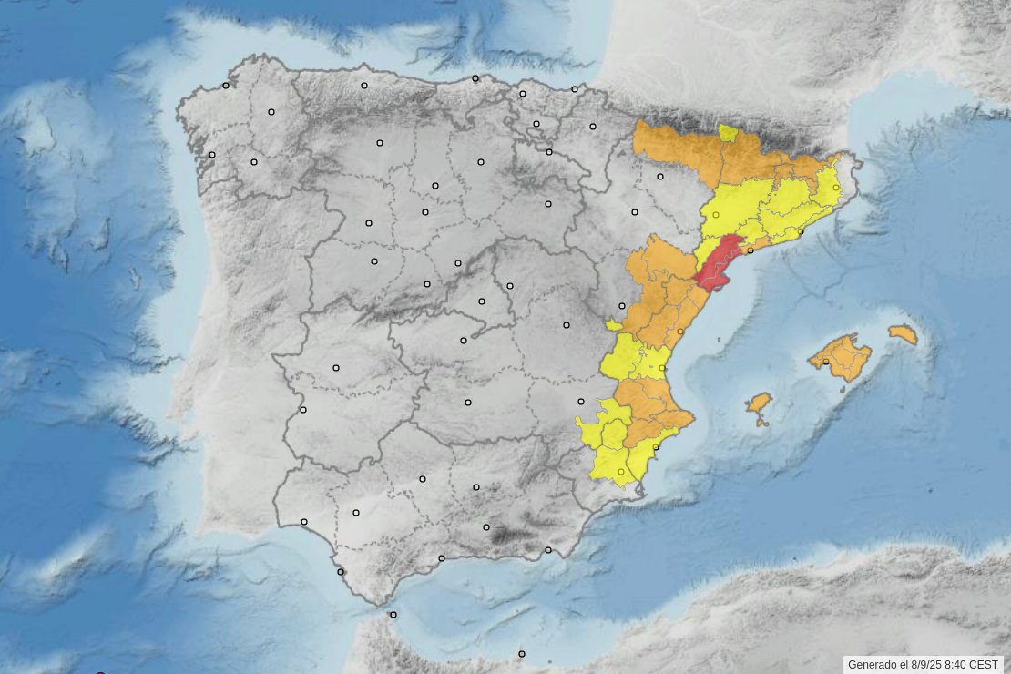 ⚠️ACTUALIZACION #lunes 8 de septiembre - #FMA 24 horas <a href="/AEMET_Esp/">AEMET</a>
 
Riesgo EXTREMO🟥por #lluvia🌧️en #Tarragona

▶️90 mm/1h

➕ℹ️ ran-vmap.proteccioncivil.es
<a href="/interiorgob/">Ministerio del Interior</a>
