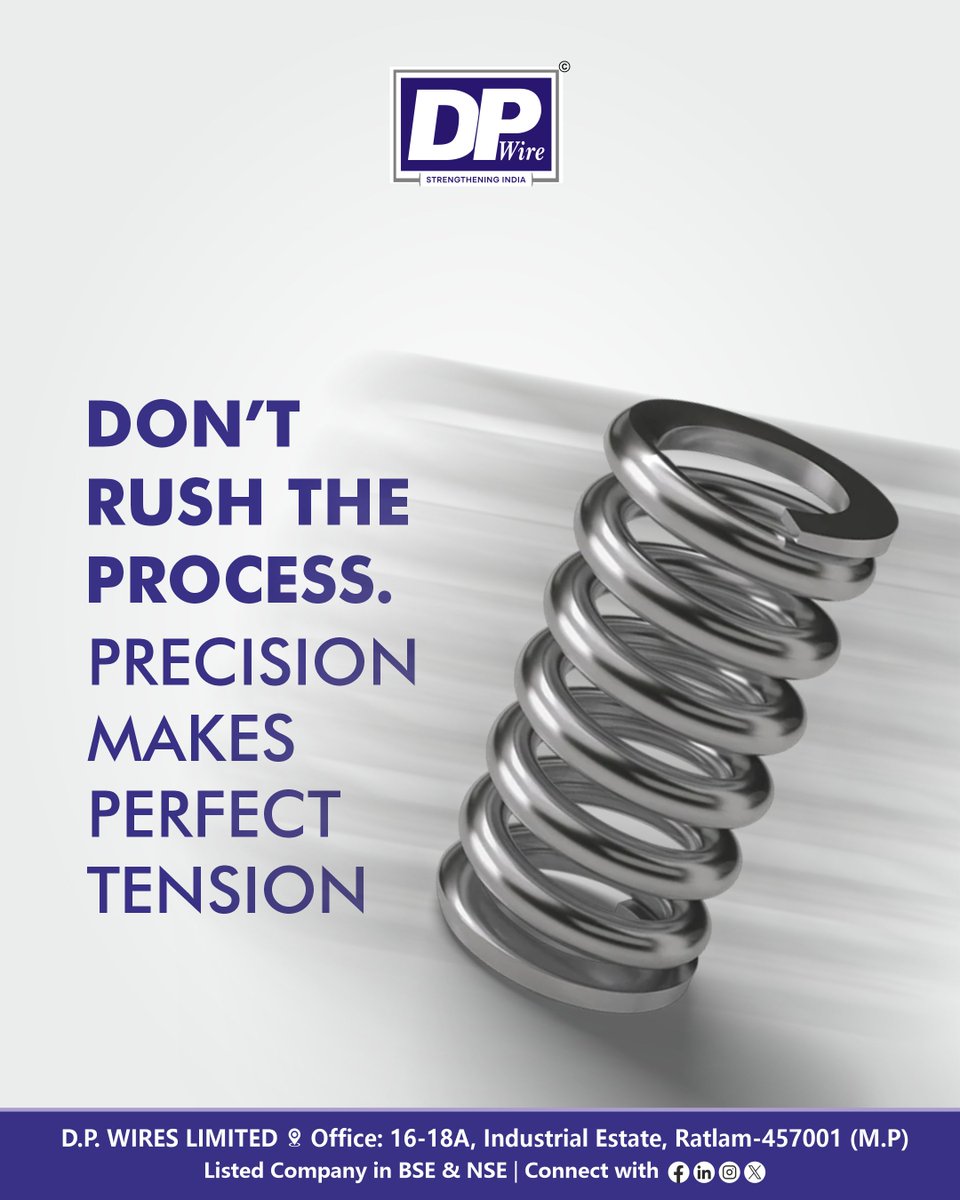 DPwiresltd's tweet image. Strength in every coil, precision in every strand.
Steel Spring Wires designed for durability and flawless performance.
Built to support your toughest challenges. ⚙️
.
Website: dpwires.co.in
.
.
#DPWires #LRPCStrands #strenght #Engineering #india