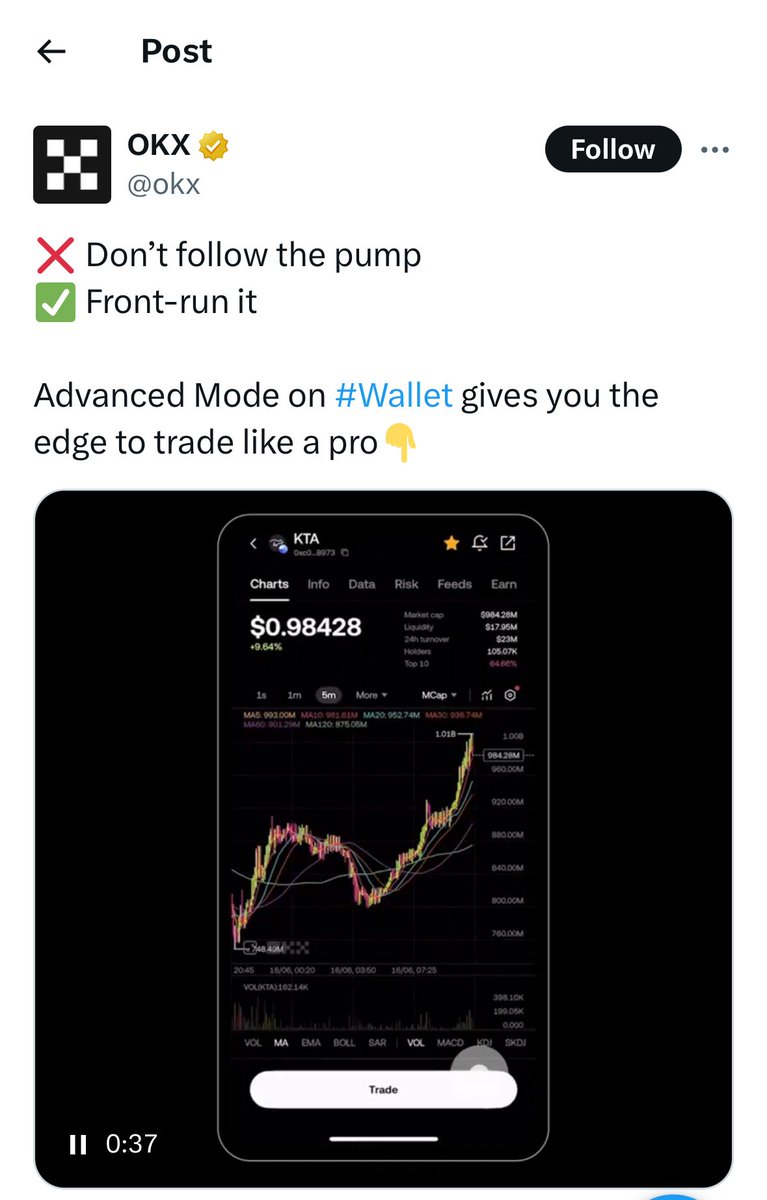 0xKeeta's tweet photo. $KTA will also be listed in @Bybit_Official very soon. They already have $KTA in the learn section.

@okx had already given us the teaser.

$KTA trades on @Gate Alpha.

@bitgetglobal has it in Onchain section available for trading.

They are all aware but you are not. What are you waiting for?