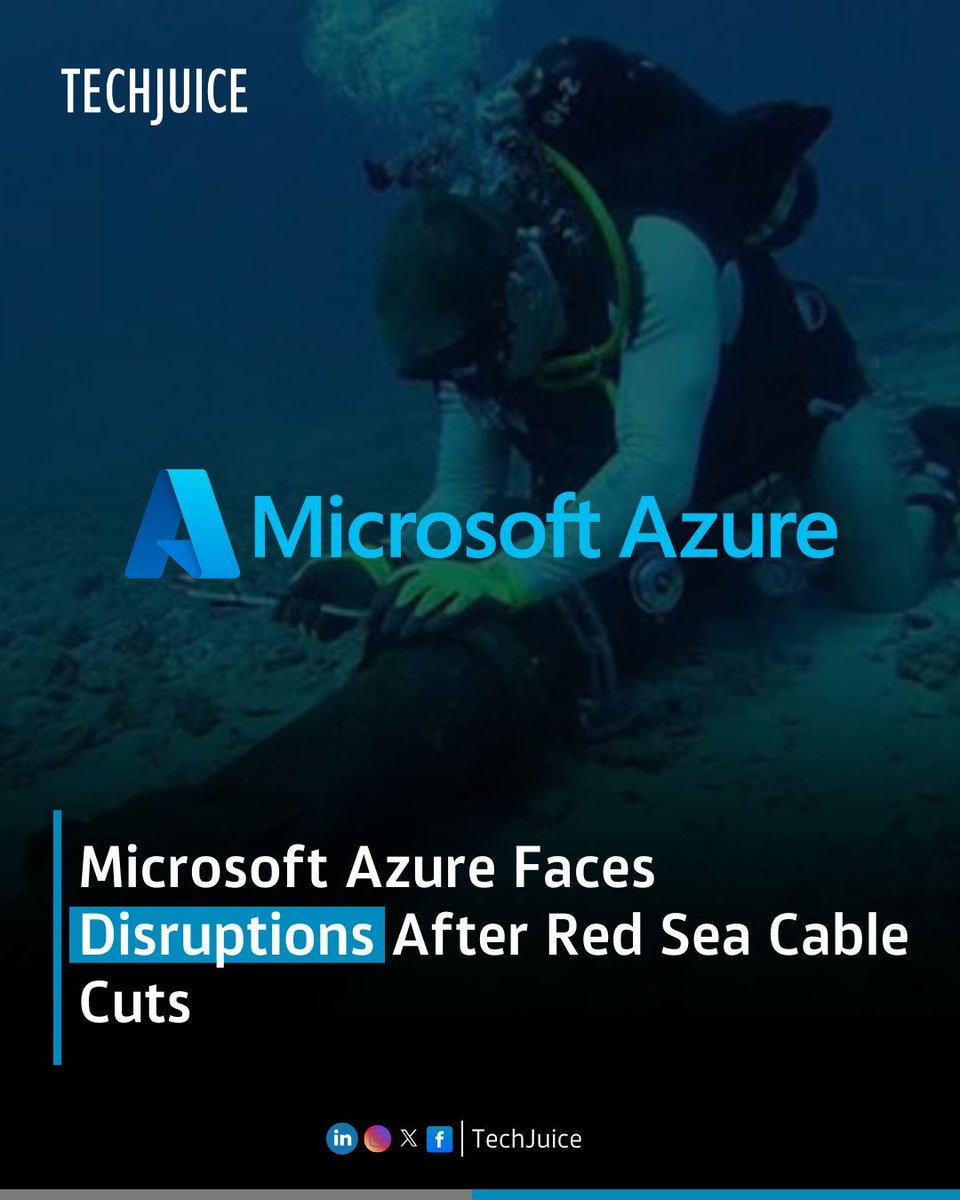 TechJuicePk's tweet image. Multiple undersea fiber cuts in the Red Sea have slowed global internet traffic, forcing Azure to reroute data. Microsoft says users may face delays, especially for traffic between Asia, Europe, and the Middle East.

#MicrosoftAzure #CloudComputing #RedSea #InternetOutage