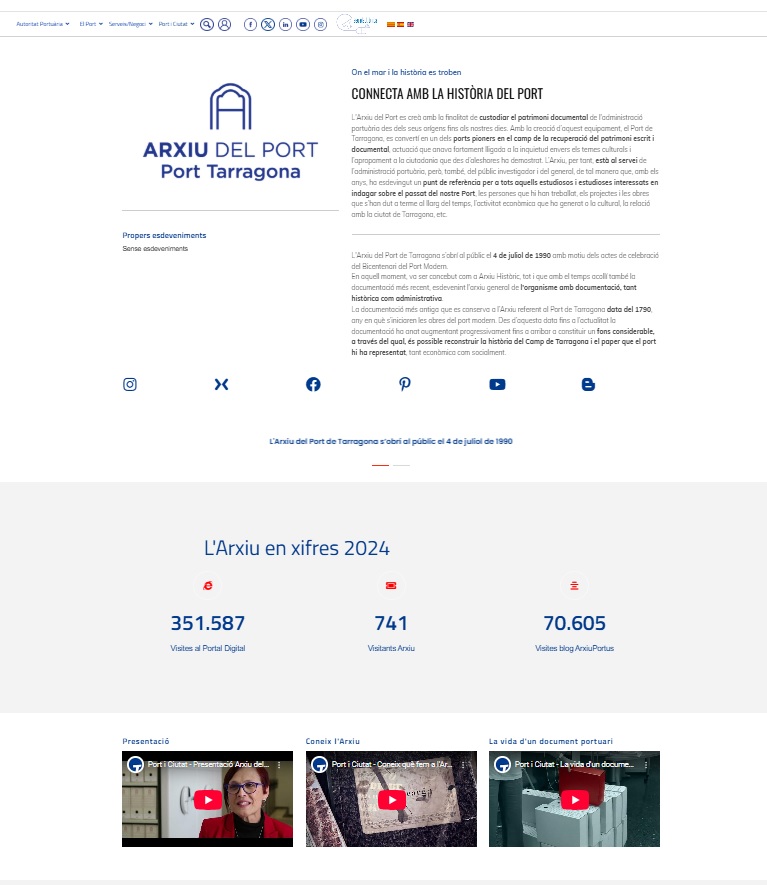 📣 Estrenem nou espai web! 🖥️📚
Ja podeu visitar el nostre racó digital renovat dins la web del <a href="/PortTarragona/">Port Tarragona</a> 
👉 porttarragona.cat/arxiu-port
✨ Amb un disseny nou i dinàmic, us convidem a descobrir: