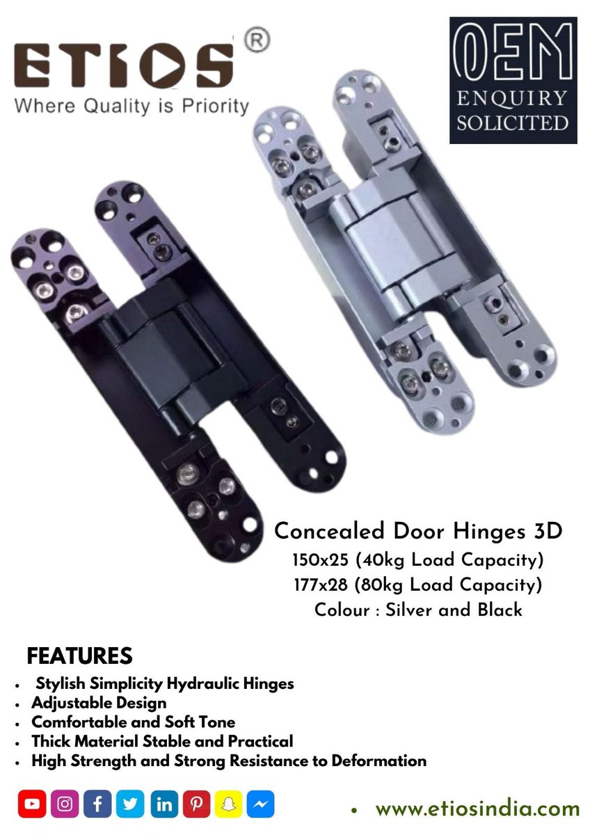 PrakashEnterp10's tweet image. Prakash Enterprises #ConcealedHinges #wardrobeaccessories #follow #kitchenaccessories #hardwarestore #hardware #door #windows #fitting *Prakash enterprises Delhi * https://etiosindia.com+91 9891316193