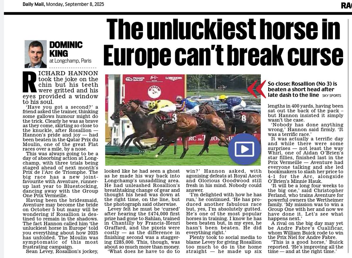 Dominic King (@dominicking_dm) on Twitter photo 🟡⚫️ How did he lose? Rosallion misses out on another Group One but claims an unwanted title
🐴 Aventure and Cualificar put down serious markers for the Arc
🇫🇷 If <a href="/paris_longchamp/">ParisLongchamp</a> was this good for the Trials what will be like on the big day? 🟡⚫️ How did he lose? Rosallion misses out on another Group One but claims an unwanted title
🐴 Aventure and Cualificar put down serious markers for the Arc
🇫🇷 If <a href="/paris_longchamp/">ParisLongchamp</a> was this good for the Trials what will be like on the big day?