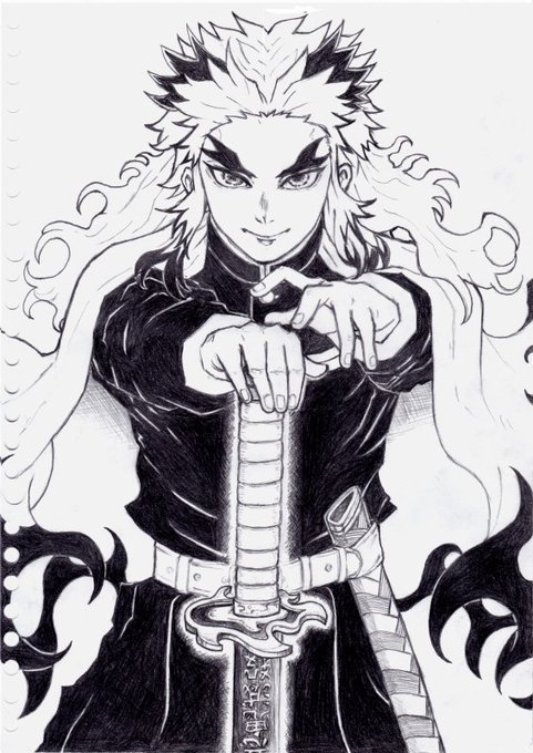 煉獄杏寿郎 ルーズリーフにシャーペンで描いてキャプチャーしたものなので、穴があります すぐ消します 映画前に無限列車編見返して泣いた