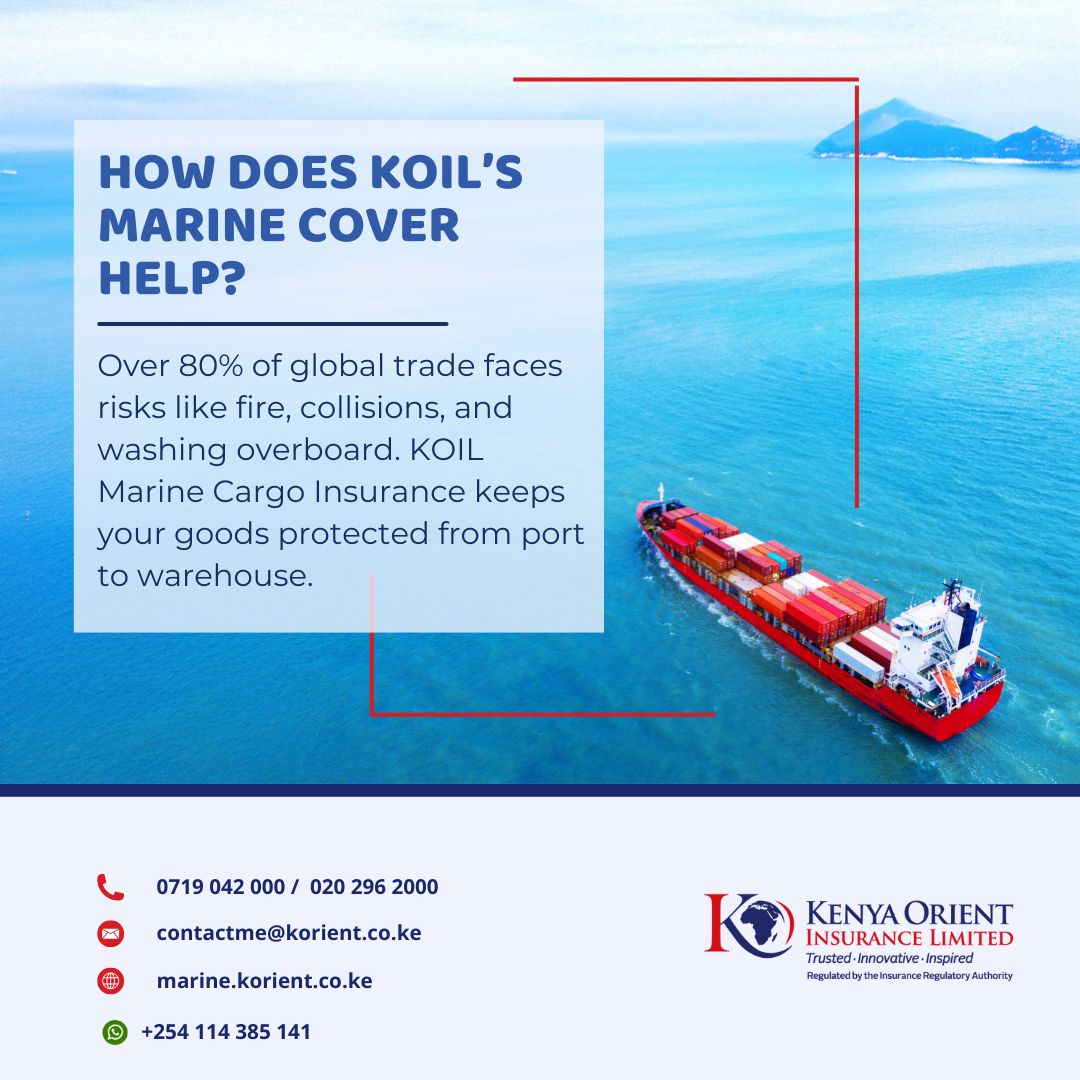 🌍 Did you know that over 80% of global trade faces risks like fire, collisions, and cargo washing overboard?
With KOIL Marine Cargo Insurance, your goods stay protected every step of the way — from port to warehouse. ⚓📦

✅ Reliable cover
✅ Peace of mind for your business