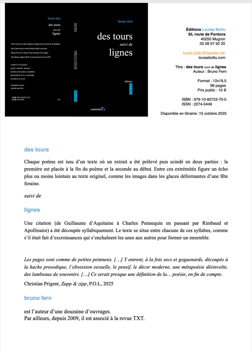 LA RENTRÉE DE LOUISE BOTTU
(2ème partie)
Bruno Fern