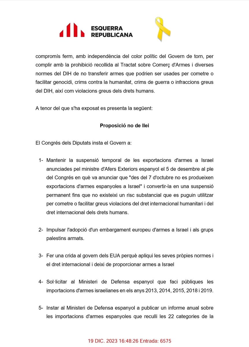SergiTarres's tweet image. El Grup Republicà, de la mà de @gabrielrufian i @jsalvadorduch al @Congreso_Es ja va demanar un embargament complert d'armes al desembre del 2023. I ho va fer gairebé a contracorrent, com tantes vegades.
Han hagut de passar dos anys d'ignomínia.