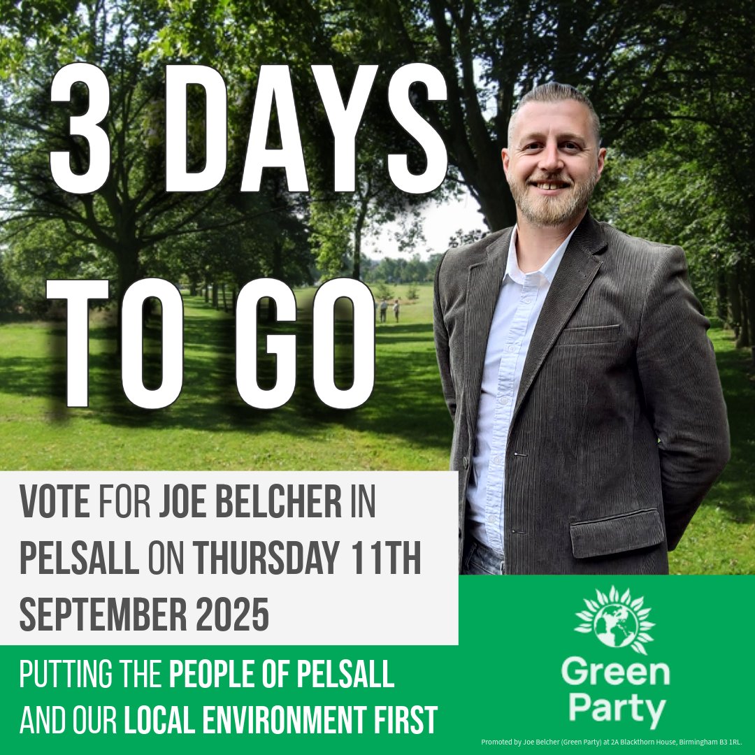 3 Days To Go!

Vote for Joe Belcher in Pelsall, Walsall.

Polling stations will be open from 7am on Thursday, 11th September 2025.

#Pelsall #WalsallVotes