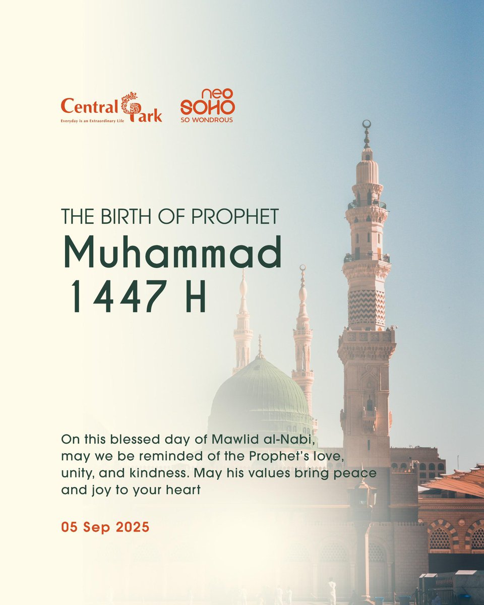 The Birth of Prophet Muhammad
1447 H

On this blessed day of Mawlid al-Nabi, may we be reminded of the Prophet’s love, unity, and kindness. May his values bring peace and joy to your heart❤️

05 Sep 2025

#centralparkmall #mawlid