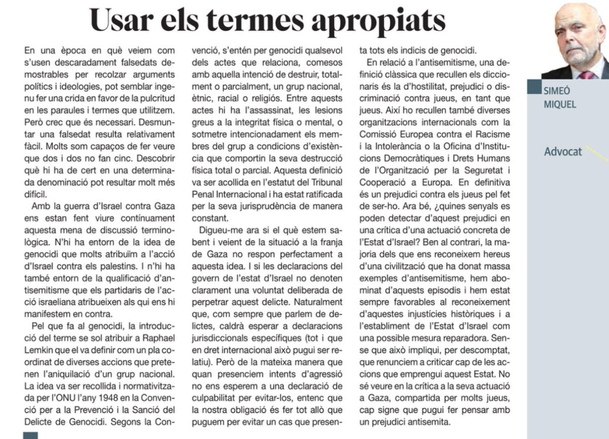 El meu article d'aquest diumenge a <a href="/LaManyanacat/">La Mañana</a>. Aquest cop sobre el genocidi del poble palestí per part de l'Estat d'Israel.