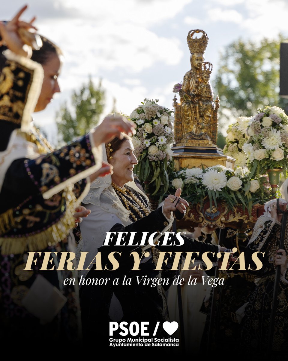 Salmantinas y salmantinos, hoy celebramos nuestro día grande.

Que estas Ferias y Fiestas estén repletas de alegría, convivencia y orgullo de ciudad.

¡Felices Ferias y Fiestas de #Salamanca! 🎉