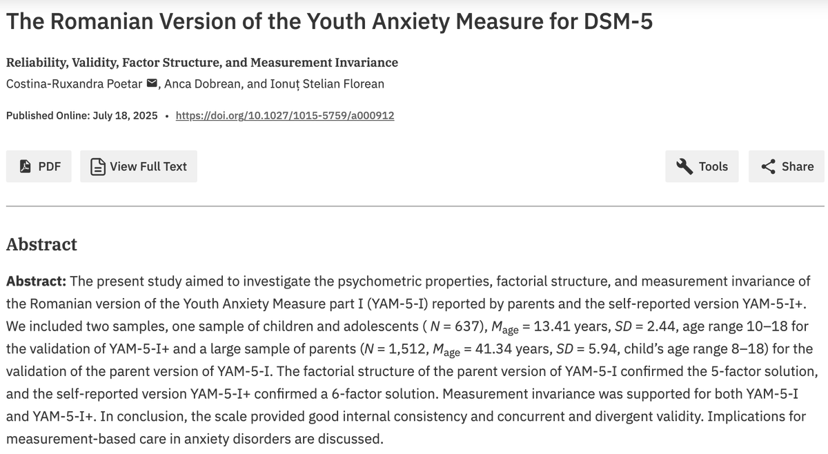 Check out this new validation of the Romanian Youth Anxiety Measure for DSM-5 (YAM-5) at econtent.hogrefe.com/doi/10.1027/10…