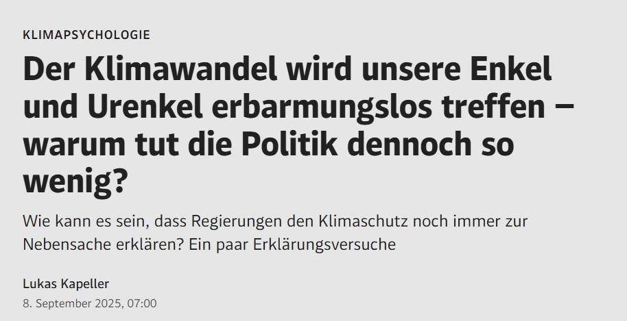 Klimawandel: Warum handeln wir so wenig, obwohl wir so viel wissen? 🌍🤔

Die Wissenschaft warnt seit Jahrzehnten: Unsere Enkel und Urenkel werden die Folgen des Klimawandels erbarmungslos spüren. Trotzdem schaffen es Regierungen weltweit nicht, entschlossene Klimapolitik zu