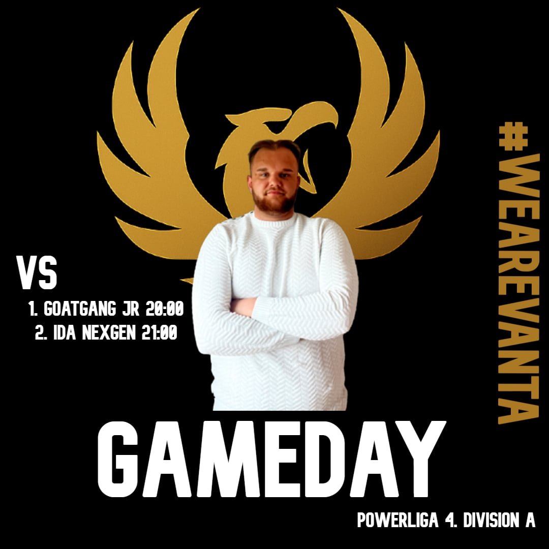 Se med i aften når vores Main hold spiller Debut i Powerliga 4. Division

Starter :
KL 20:00 mod Goatgang JR
KL 21:00 mod <a href="/MasonicGG/">MASONIC</a> - IDA NexGen

#WEAREVANTA