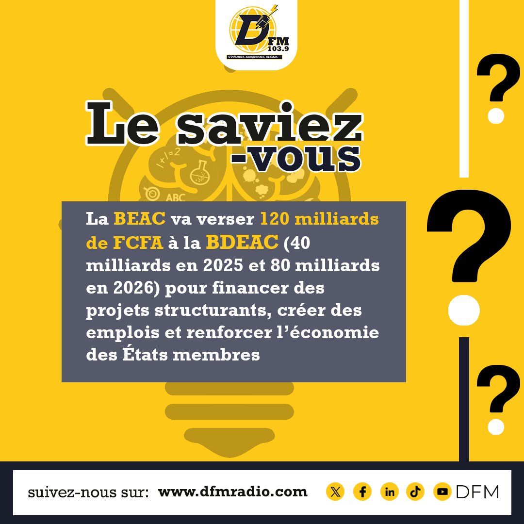 dfmradioonline's tweet photo. 👉 Une décision stratégique pour soutenir le développement durable et consolider l’intégration régionale. https://t.co/8QeQTspPFz
#ÉconomieCEMAC #FinancementStructurant #CroissanceAfrique #DFMRadio https://t.co/tvnTtWbRGz