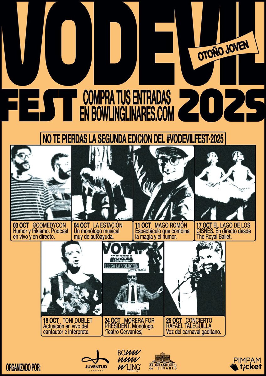 ✨🎭 VODEVIL 2025 🎭✨

El Festival de Artes Escénicas VODEVIL llega a Linares

👉 ¡Un espacio donde las artes escénicas se convierten en punto de encuentro, inspiración y diversión para los jóvenes de nuestra ciudad 

<a href="/aytolinares/">Ayuntamiento de Linares</a>
