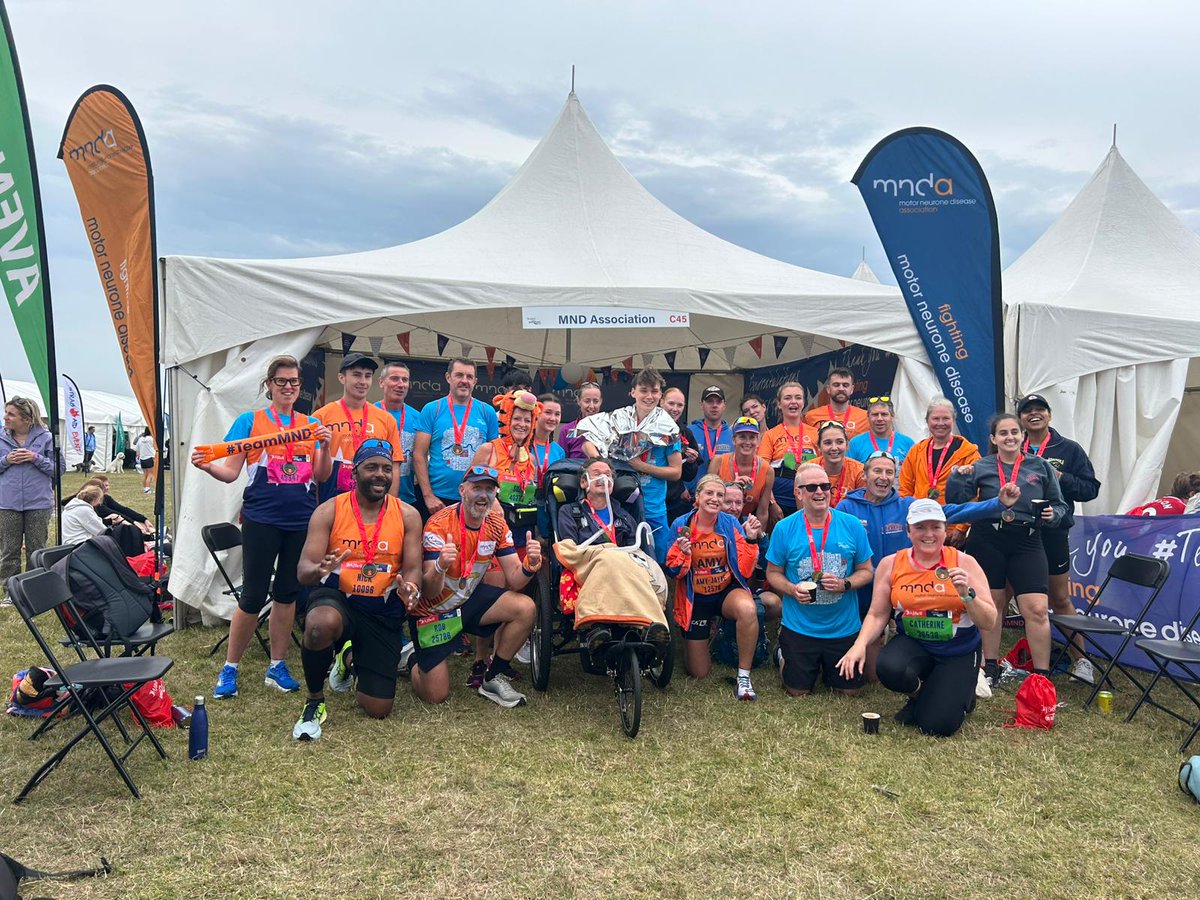 mndassoc's tweet photo. What an awesome day yesterday at the Great North Run 🧡

Huge congrats to everyone that took part, especially those in the blue and orange of #TeamMND. We met so many at our charity tent.

They've raised £ tens of thousands to support the work of the MND Association!