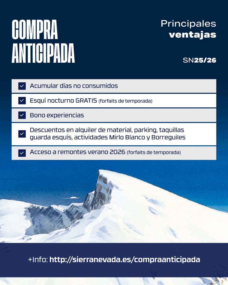 #SierraNevada celebra el 30 aniversario de los Mundiales del 96 con un 30% dto. en forfait de Larga Duración para la próxima temporada.... ¡sólo durante 96h!
🏂Forfait LD de 10, 15 o 20 días 
📅 Oferta disponible del 15 al 18 de septiembre
ℹ️ Más info: sierranevada.es/compraanticipa…