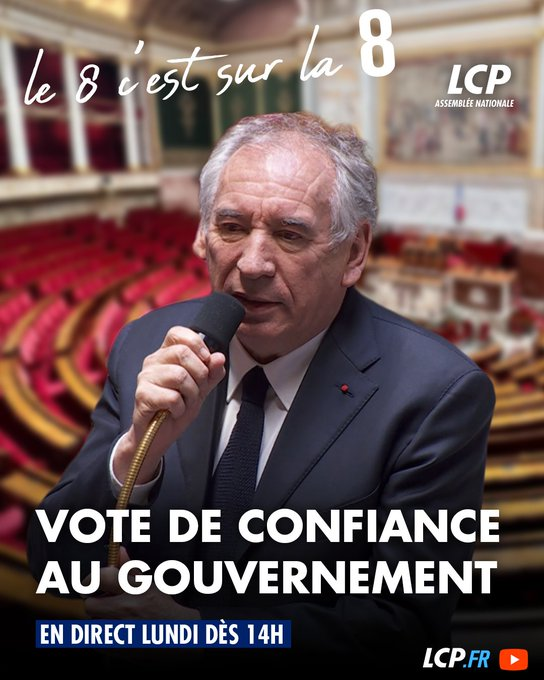 LCP's tweet photo. 🔴🏛️Journée spéciale : vote de confiance au gouvernement sur LCP avec 8h de direct depuis l'Assemblée nationale et Matignon.

📺Rendez-vous dès 14h avec @MGelsa et ses invités sur #La8 https://t.co/9MDRYtcUfP