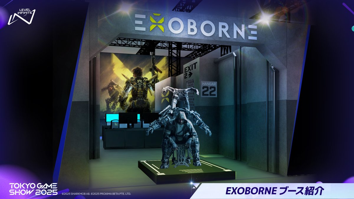 ＼#東京ゲームショウ2025　ブースをご案内🔔／
✧『EXOBORNE』ブース✧

３人１組で試遊に参加して、近未来の世界へ挑戦！
最強装備「Exo-Rig」も特別展示！💫

来場してオリジナルグッズセットをGETしましょう💪🏻

#TGS2025
#LITGS2025
#レベルインフィニット
#Exoborne
#ExoborneTGS25