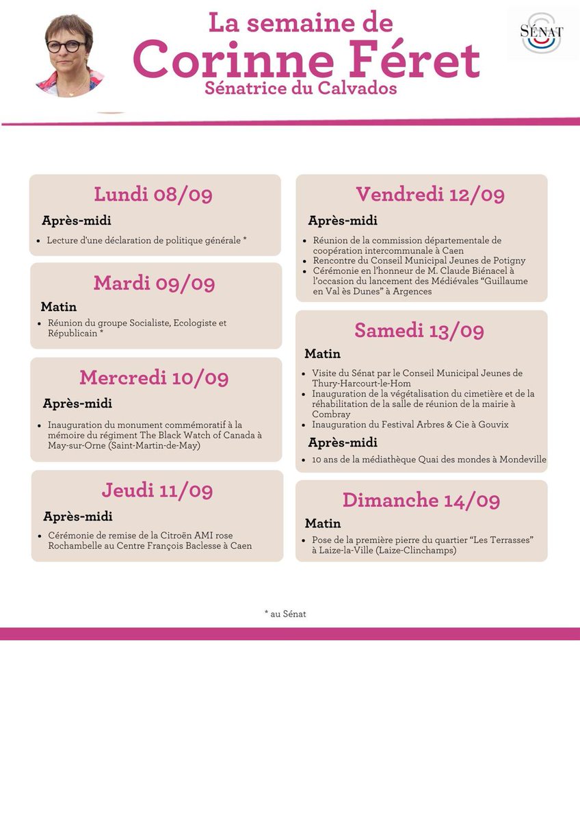 Agenda de la semaine au <a href="/Senat/">Sénat</a> et dans le #Calvados