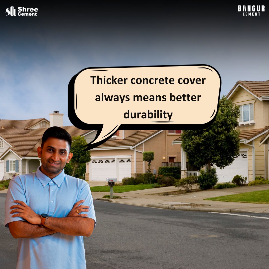 shreecementltd's tweet photo. Concrete facts, not concrete myths!
#MondayMythBusting is here to dispel popular as well as lesser known misconceptions about application processes and set the record straight.
Does thicker concrete cover always means better durability? It's time to dive into some solid facts!
#ShreeCement #BangurCement #BuildSmart