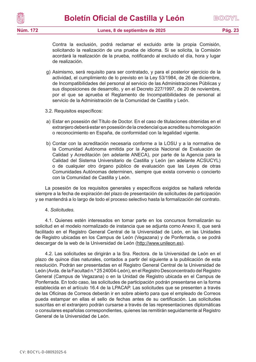 🏛 UNIVERSIDAD DE LEÓN

📰 RESOLUCIÓN de 1 de septiembre de 2025, del Rectorado de la Universidad de León, por la que se convoca concurso público para la provisión de plazas de personal docente e investigador contratado en la figura de Profesor Perm...

📎 bocyl.jcyl.es/boletines/2025…