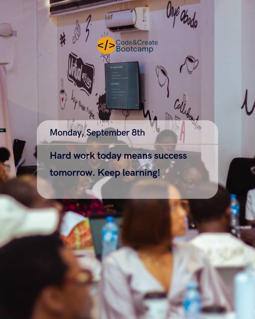 codecreatehq's tweet image. It’s Monday, your fresh start to greatness!
Every hour you invest in learning today brings you closer to the future you dream of. ✨
At Code &amp;amp; Create Bootcamp, we believe in showing up, putting in the work, and reaping the rewards.
#CodeAndCreate #TechForGood #DigitalSkills