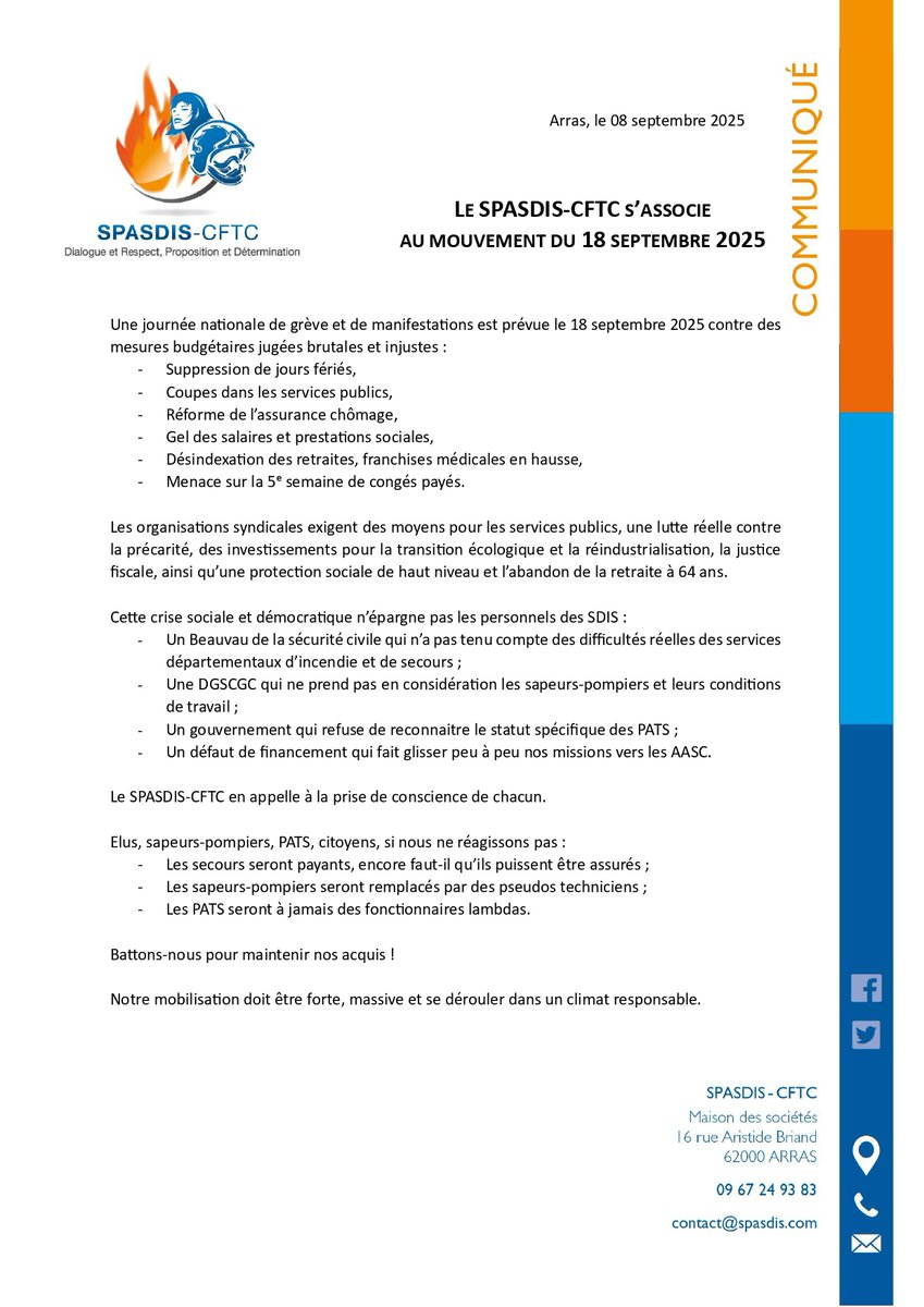 pompiers_cftc's tweet image. 😡 Le #SPASDIS s&apos;associe au mouvement intersyndical du 18 septembre. Les #SPP et #PATS des #SDIS ne sont pas épargnés malgré les engagements pris😤
ℹ️ Notre structure ne suit pas l&apos;appel du 10 septembre, réclamant la suppression des syndicats.
#securitécivile #DGSCGC #CFTC