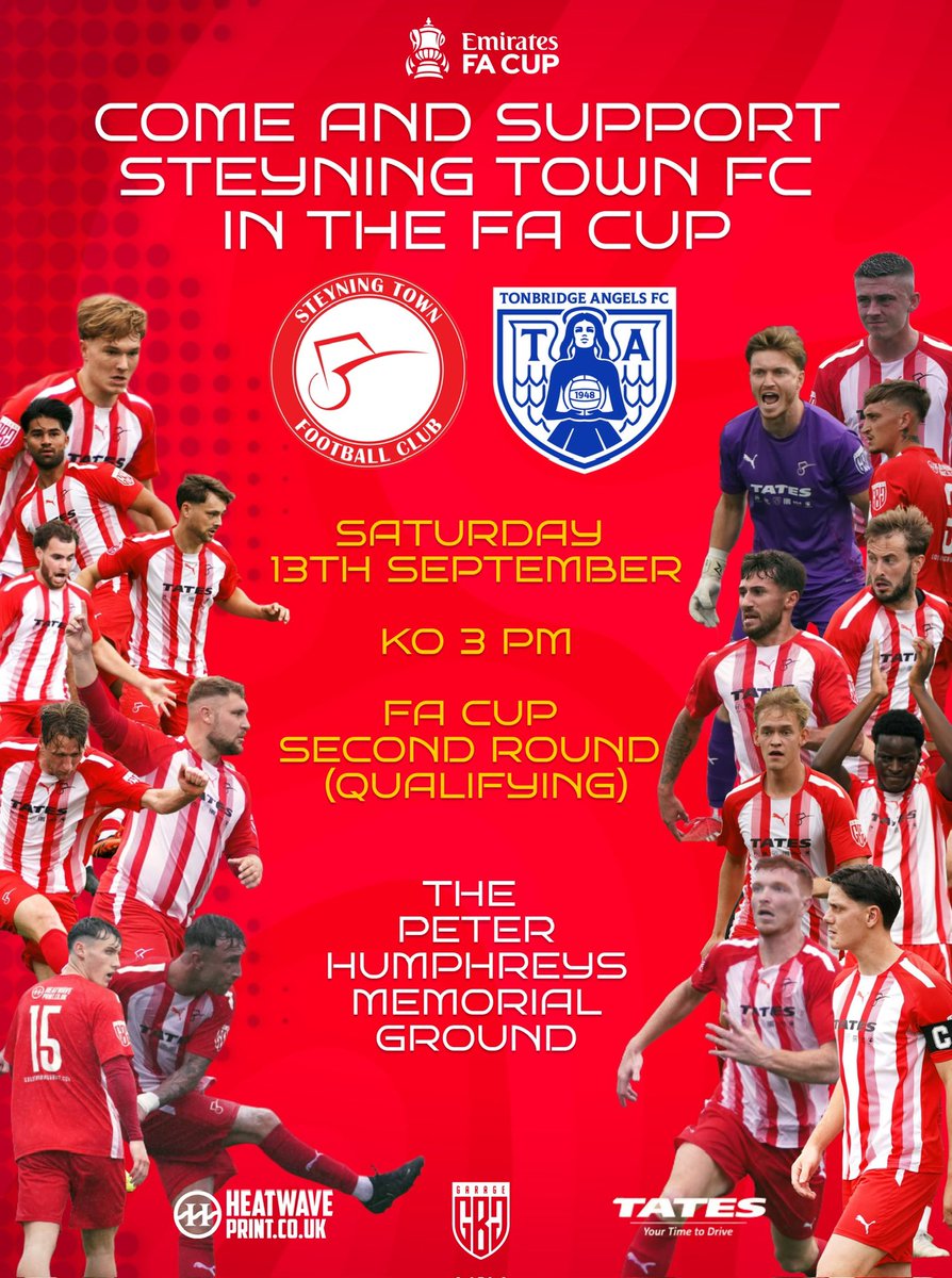 SteyningTown's tweet image. A big week in store for the men’s first team
 
Tomorrow night we travel to Wick in the Sussex Senior Cup

On Saturday it’s a monumental FA Cup tie against National League Tonbridge Angels

As the last side representing the SCFL in the FA Cup this year we need you there! 🙏