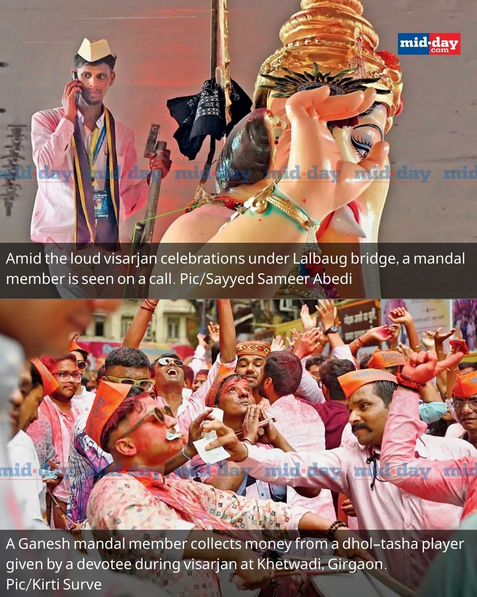 mid_day's tweet photo. Mumbai bid an energetic farewell to its favourite god, Ganesha, on Saturday, with most major roads across the city vibrating with the fervour of devotees with their idols headed for visarjan. mid-day brings you the action from the ground.

PC: @KIRTISURVE , @AshishRane2 , @satejss , @iamATULKAMBLE , @khanshadab1982 

#Ganeshotsav #Ganeshfestival #visarjan #ganpati #Ganpatifestival #mumbai #mumbainews 

https://t.co/i5F96PrJRY
