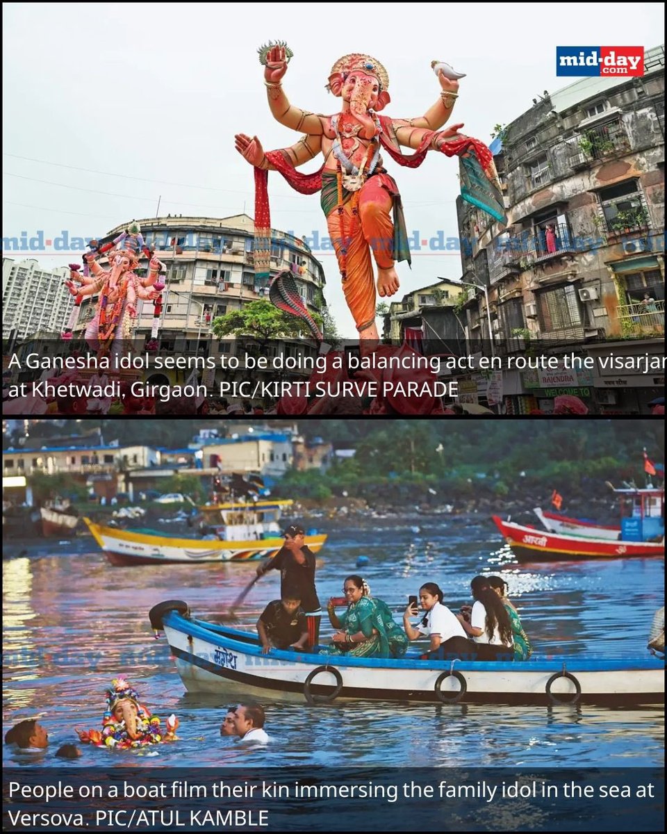 mid_day's tweet photo. Mumbai bid an energetic farewell to its favourite god, Ganesha, on Saturday, with most major roads across the city vibrating with the fervour of devotees with their idols headed for visarjan. mid-day brings you the action from the ground.

PC: @KIRTISURVE , @AshishRane2 , @satejss , @iamATULKAMBLE , @khanshadab1982 

#Ganeshotsav #Ganeshfestival #visarjan #ganpati #Ganpatifestival #mumbai #mumbainews 

https://t.co/i5F96PrJRY
