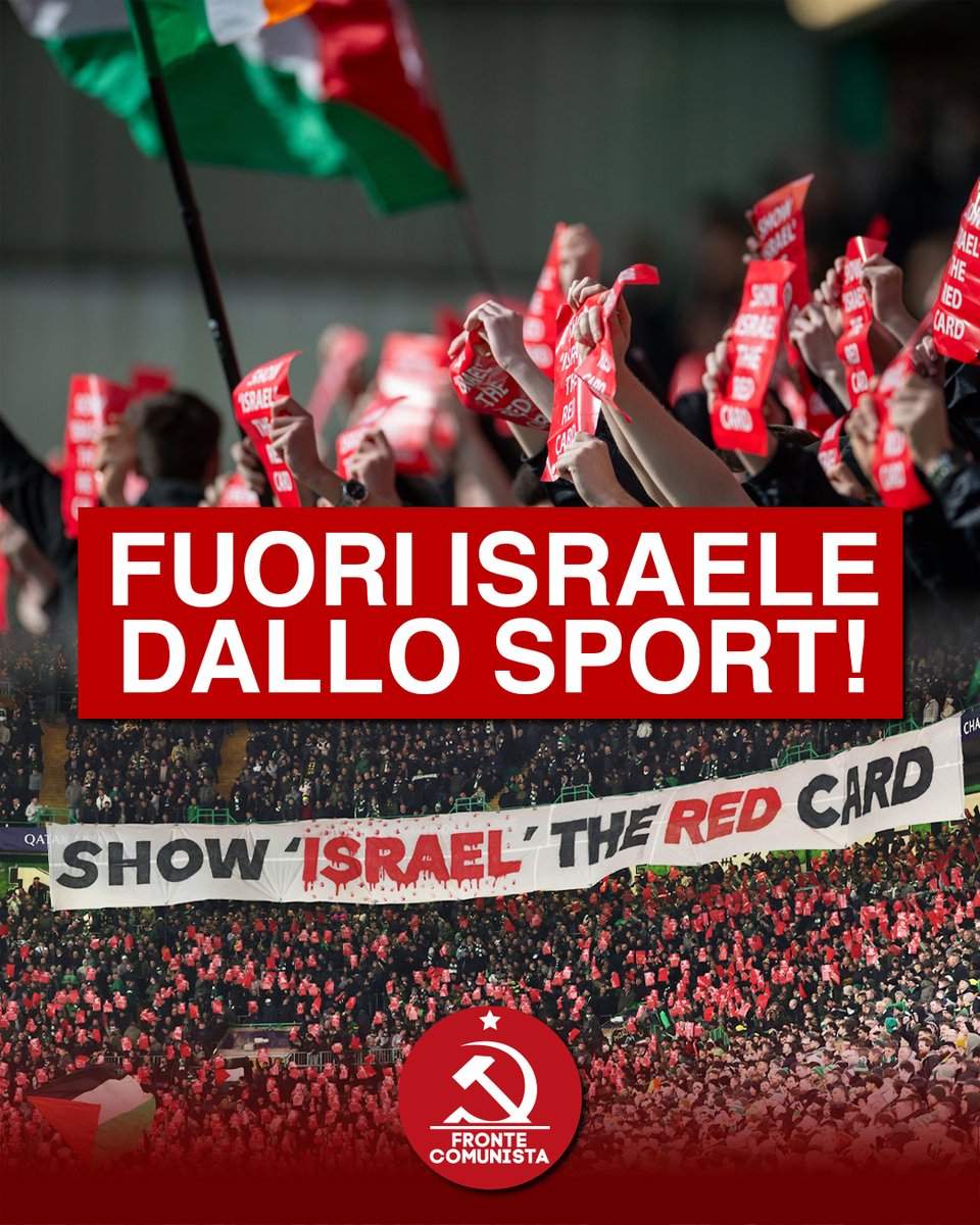 Questa sera la nazionale italiana di #calcio affronterà quella israeliana. Lo sport diventa strumento di normalizzazione. #Israele e i suoi club devono essere esclusi dalle competizione sportive! Non c'è posto nello #sport per i genocidi!
