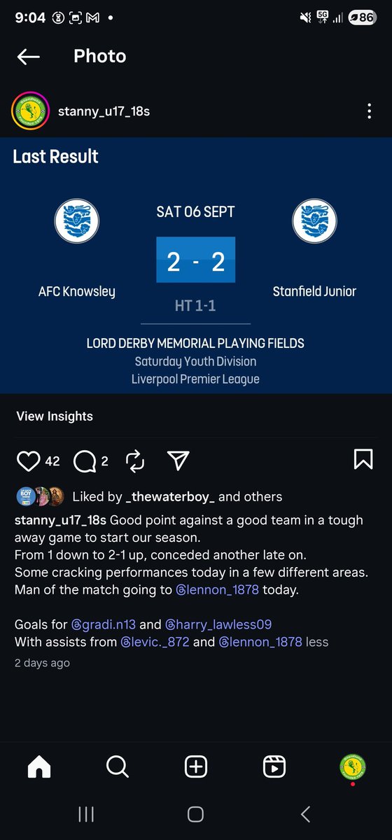 Started our season with a well earned point against a good knowlsey side. Both teams will feel like they could/should have won it which tells you a draw is probably fair. 
Came out of it with a couple of lads injured which isnt ideal in a week where weve got 3 games in 8 days