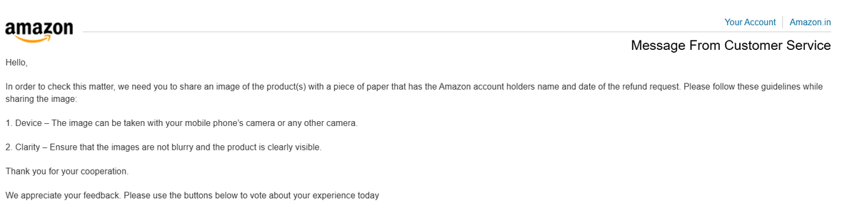 AashiKhattar's tweet photo. @AmazonHelp I received your email asking me to share images, but it came from a no-reply address, so I cannot respond. Kindly confirm where I should send the required details https://t.co/cJoCZ6TFrR
