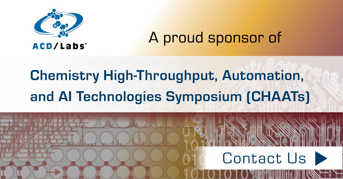 ACDLabs's tweet image. We’re proud to sponsor the inaugural CHAATs, hosted by @AstraZeneca R&amp;amp;D in Waltham, MA!

Contact Alexander Waked and Scott MacDonald, about how ACD/Labs can support your #HighThroughputChemistry and #LabAutomation: buff.ly/vkFbHng